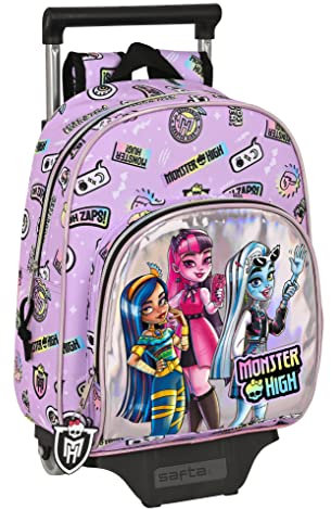 Safta MONSTER HIGH - Mochila Infantil con Carro 705, Ideal para Niños de Diferentes Edades, Cómoda y Versátil, Calidad y Resistencia, 28x10x34 cm, Color Lila