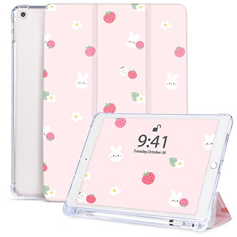 Vozehui 10.2 inch Case for iPad 9th/8th/7th Generation with Pencil Holder, Cute Pink Tri-fold Stand Case with Auto Wake/Sleep Cover for iPad 10.2 inch 2021/2020/2019 Preppy Pattern for Girls Kids