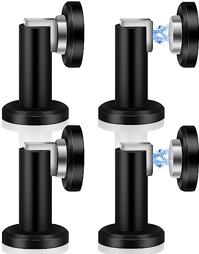 KOLAKO Magnetic Door Stops, Floor Wall Mounted Black Door Stoppers for Skirtings Heavy Duty Stainless Steel Magnet Door Holder Catch, Magnetic Door Stoppers 4 Pack