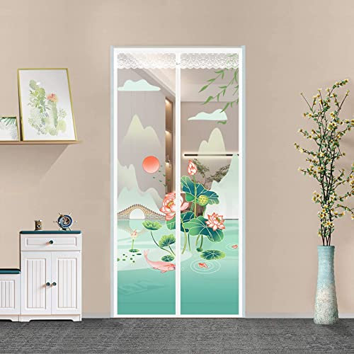 YESQMI Zanzariera Magnetica per Porta, Rete Fine, Traspirante Tenda Zanzariera Porta con Disegno Stampato, Si Chiude da Sola per Balcone - Non Accorciabile, Facile da Installare,B,95x195cm