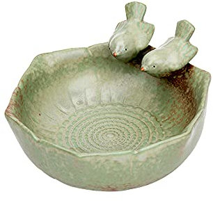 COZHYESS Distributeur de Nourriture et Bol de Bain pour Oiseaux de Jardin - Support en Céramique avec Assiette de Fruits