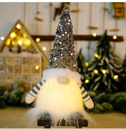 Swedish Santa Gnome Decorations - Handmade Light Up Gnomes, Christmas Gonk Ornaments for Indoor Decor (Grey)