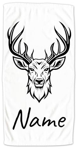 GRAZDesign Handtuch Hirsch mit Namen personalisiert - Skandinavisch auf Badetuch, Saunatuch - mit Tiermotiv geometrisch - 140x70cm