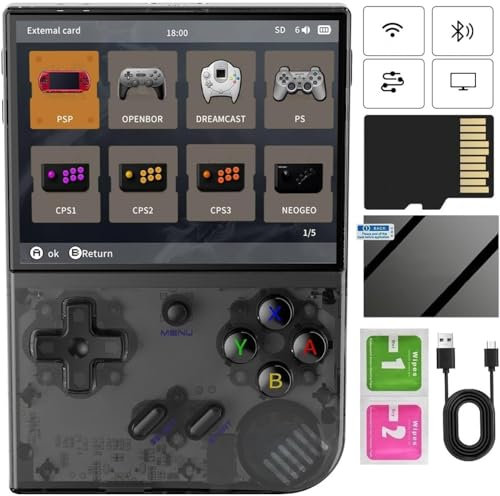 RG35XX Plus Handheld Gaming Konsole mit 3,5 Zoll IPS-Display, 64G + 128G TF Karte und 10000+ Classic Gaming, Eingebaute 3300mAH Batterie, Unterstützung 5G WiFi und Bluetooth 4.2