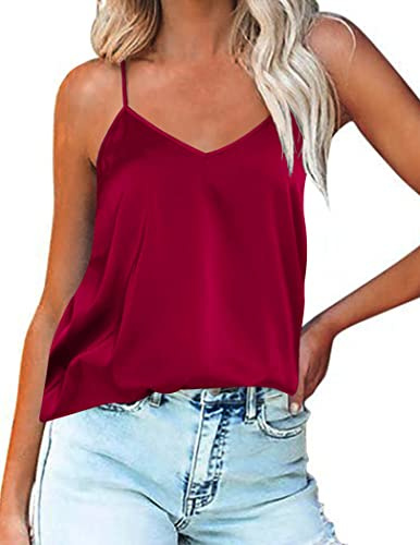 Ekouaer Womens Camisole Tank Tops Satin Sexy S-2XL | adjustable spaghetti straps, V neck, sleeveless, silky feel, basic style, versatile
