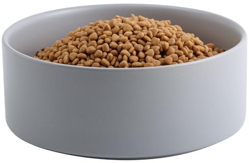 Addggo Grey 8 in Dog Bowl Ceramic for Medium Large Sized Breed,Retrievers,7.6 Cups Non Slip Heavy Wighted Dog Food Water Dish,Durable Big Pet Bowl