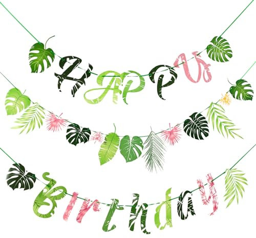 SUNBEAUTY 3 Stück Happy Birthday Girlande mit Mehrere Blattmuster für Geburtstag Frühling Party Deko