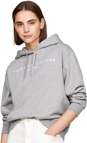 Tommy Hilfiger Damen Hoodie mit Logo, Grau (Medium Heather Grey), M