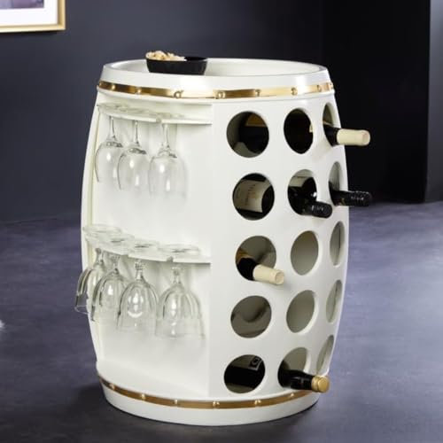 LEBENSwohnART Originelles Flaschenregal Botella 66cm Weiss Weinfass Pinienholz Holzfass Regal Glashalter