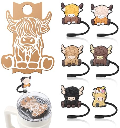 XLSXEXCL Highland Cow Strohaufsatz, Kuh für Stanley Strohabdeckung mit Highland Cow für Stanley Namensschild, 1.134 g für Deckel, Strohaufsätze, Highland Cow für Stanley Cup Zubehör, Strohabdeckung