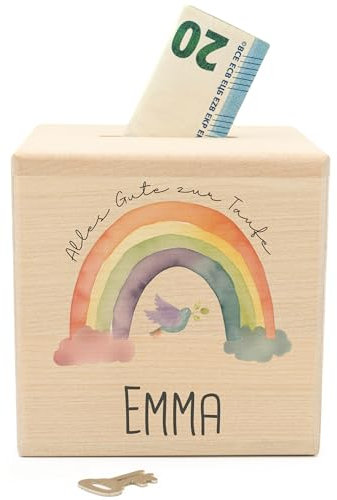 Geschenkfreude Spardose personalisiert - tolles und einzigartiges Taufgeschenk - Geschenke für die Taufe Geschenk Junge Mädchen - personalisiertes Geschenk zur Taufe - Regenbogen