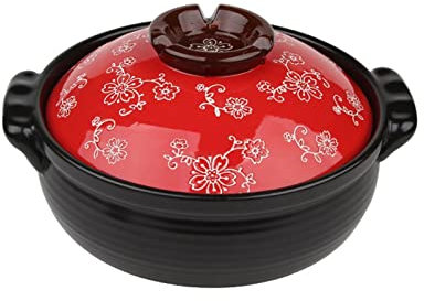 HLDMUXBF Pentola, Casseruola Di Ceramica Dipinta A Mano Vintage Fiori Di Ciliegio Stufa A Gas Stufato Pentola Pentola Di Pollo A Fuoco Aperto Da 2 Litri Casseruola (Color : 2L red)