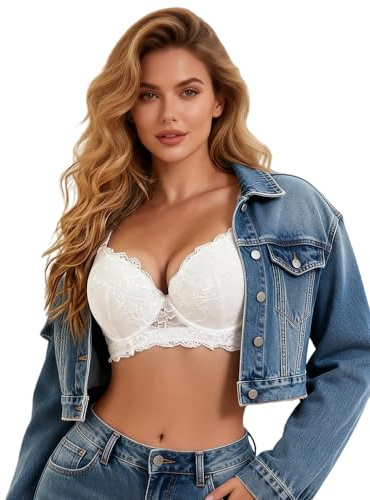 ohmydear Women's Lace Underwired Bras Padded Comfort T-Shirt Bra Plus Size | Breathable Floral Lace, Full Coverage, Lightly Padded Thin Cups For Natural Shape, 34B-44E, Perfect Everyday Uk Ladies Bra