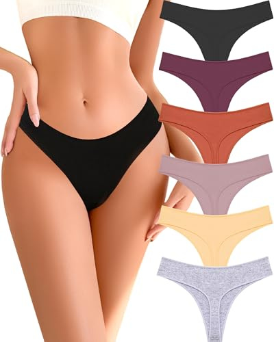 READY TO LOVE Cotton blend Underwear for Women Pack Breathable Thongs for Women Sexy Stretch Soft Womens Panties Thong M