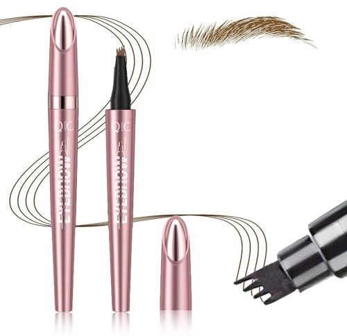 2024 New Magic Eyebrow Pen, Tattoo Eyebrows Pen with 4 Micro-Fork Tip, Waterproof Microblading brow pencil, Long lasting Smudgeproof Brow Pen, Creates Natural Looking Defined Eyebrows(Light Brown)