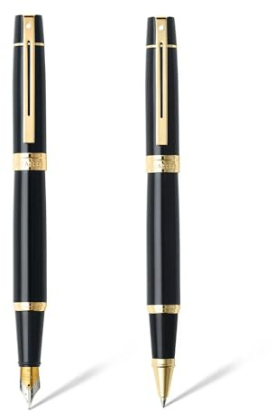 Sheaffer Gift Pack | Set of Fountain Pen + Rollerball Pen | 300 E9325 Glossy Black with Gold Tone Trim
