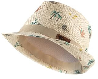 Sterntaler Strohhut Safari - klassischer Sonnenhut mit Allover Safari Print - UV-Schutz 50+ Sommerhut - Jungen Strandkappe - Baby und Kinder Kopfbedeckung - Sand, Größe 51