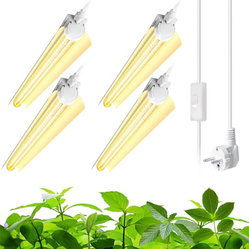 Barrina T8 Pflanzenlampe, 96W (4 X 24W), Vollspektrum, 60cm, Led Wachsen Licht, V-Shape Pflanzenlicht, 2FT Verkettbare Pflanzenleuchten FüR Zimmerpflanzen, Hohe PPFD, Gelb, 4er