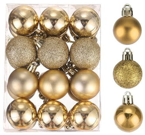 sourcing map Christmas Ball Ornaments Christmas Tree Decorations Balls Gold Baubles 1.6/4CM for Party Decoration Wedding Holiday Christmas Decor 24Pcs