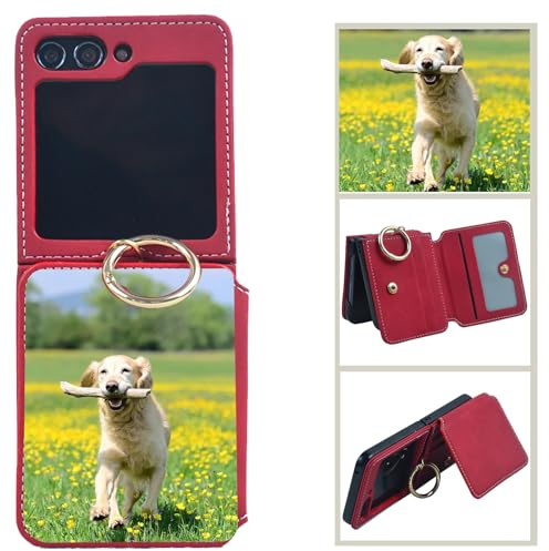 CAXKJE Red Personalisierte Schutzhülle für Samsung Galaxy Z Flip 6 (6.70 Zoll),mit Eigenem Foto Bild Text Individuelle Schutzhülle,Leder Handyhülle Stoßfestigkeit Case,YY-Red