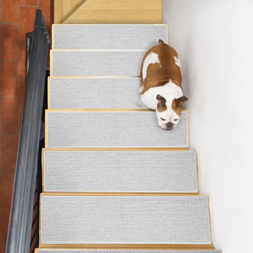JHLGRE Tappeti per Scale Interne, 20cm*76cm 4pcs, Coprigradini per Scale, Tappetini per Scale in Legno, Tappetino Antiscivolo e Fonoassorbente con Retro Adesivo, Grigio