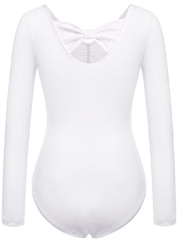FONLAM Balletttrikot für Mädchen Tanztrikot Gymnastikanzug Baumwolle Turnanzug Kinder Ballettkleidung Langarm (3-4 Jahre, Weiß)
