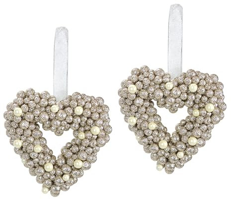 Perlenherz zum Hängen 2er Set 14cm Glänzend Deko-Herz Weihnachtsdeko Türkranz Hochzeitsdeko Kränze Kranz Weihnachtskranz Dekokranz Türschmuck romantische Deko Valentinstag Adventskranz, 2er Set