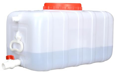 JCPSH Blanche Reservoir Eau De Grande Capacité 25L/30L/50L/75L/100L/200L Réservoir d'eau Horizontal épaissi Seau en Plastique De Qualité Alimentaire avec Couvercle Et Valve(Size:25L)