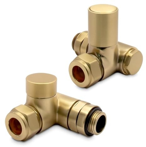 Brushed Brass Standard Dual Fuel Valves Set for Radiators Towel Rails (Pair)