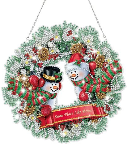 Diamond Painting Doppelseitig Anhänger Weihnachten Kranz Set, Bastelset Weihnachten Erwachsene 5D Diamond Painting Fensterbilder Ornamente Diamant Malerei für Wand Und Eingang Dekoration (Red)