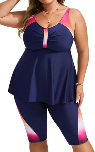 Hanna Nikole Tankini Maillot De Bain Grande Taille pour Femme Tankini Push Up Ensemble 2 Pièces Contrôle du Ventre Taille Haute Maillot De Bain D'Été avec Short De Bain