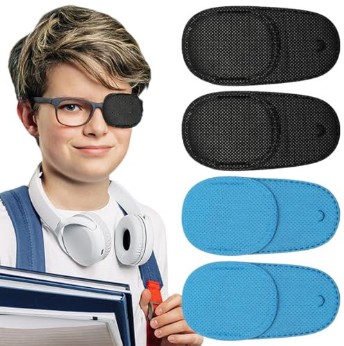 JEYORZY 4 pcs patchs pour lunettes - Cache Oeil Pour Lunettes Cache Oeil, Cache-œil pour adultes et enfants - Pour œil droit et gauche, Pour amblyopie et strabisme, traiter Le Strabisme, Bleu et noir