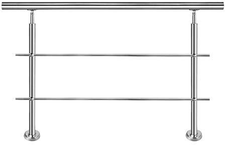 Froadp 150cm Treppengeländer Edelstahl Winkelverstellbar Handläufe mit Kugelring und 2 Pfosten Innen Stange Geländer-Set für Treppen Terrassen Brüstung (2 Querstäbe)