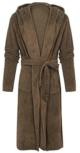 Cappotto invernale da uomo in peluche lungo scialle accappatoio casa con cappuccio a maniche lunghe casual morbido loungewear cappotto lungo maglione spolverino, Marrone, 5XL