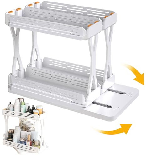 TOWEBOORY Spice Rack for Inside Cupboard, 2 Tier Pull Out Spice Rack Stretchable Sliding Spice rack Storage Anti-Rust Slide Out Jar rack with Adjustable Height for Kitchen Bathroom (White)