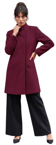 Roman Originals Tailored Funnel Neck Pocket Detail Coat for Women UK - Ladies Everyday Autumn Winter Comfy Soft Evening Vacation Work Party Night Out - Bordeaux - Size 20