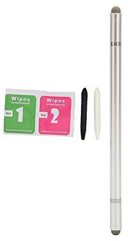 Aladeno Stylus 4-in-1-Eingabestift für Touchscreen-Eingabestifte mit 2 Faserspitzen, hohe Empfindlichkeit und Präzision, Stylistenstifte für Touchscreens, kompatibel mit Allen (Silver)