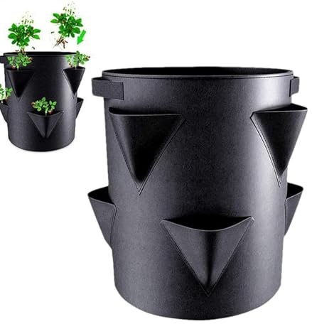 Generico Macetas y jardineras de fresas - Macetas de jardín para fresas con 6 bolsillos laterales para cultivo | Portátil transpirable de 7 galones para balcón de patio al aire libre