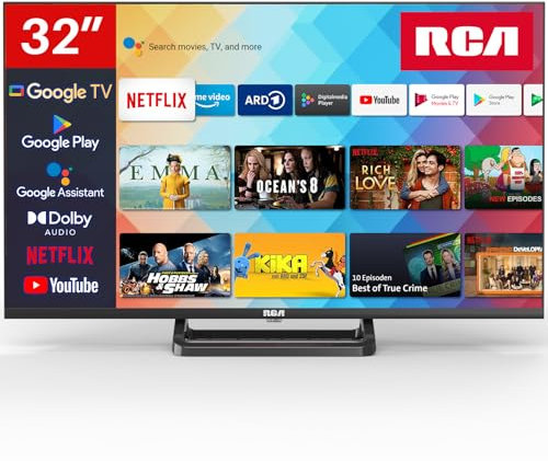 RCA SRG32HQ1C Smart TV 32 Pollici (80 cm) Google TV HD con WiFi, Bluetooth, Triplo Tuner (DVB-T/T2, DVB-C, DVB-S/S2), App Store, Base Centrale