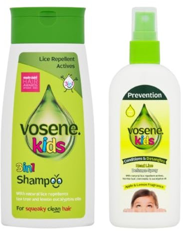 Vusene Kids 3-in-1 Shampoo & Head Lice Defence Spray Pack | Lice Repellent with Tea Tree, Apple & Lemon | Conditions, Cleanses & Detangles | Family Pack – Gentle Daily Haircare for Kids