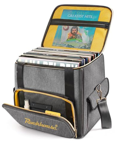 Rockhouse Vinyl Record Carrying Bag Album Storage Organizer Travel Case for Gig, DJ, Collector, Holds 45 Standard 12 LP