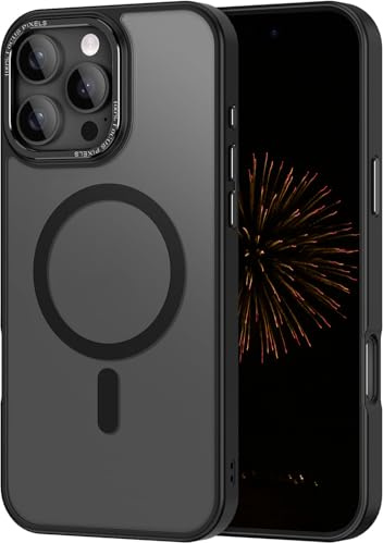 Entworfen für iPhone 15 Pro Max mit Aerospace-Grade Aluminium Lens Guard Case Militärischer Fallschutz Schlanke transluzente matte Optik mit Anti-Fingerprint Thin Cover 6.7 Schwarz