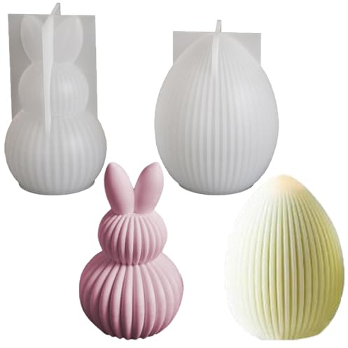 VIDSTW 2 Stück Silikonform Osterei Langlebig und Leicht zu Reinigen Silikonform Ostern Gestreiftes Doppelball-Kaninchen Gießform Ostern Gestreifte Eier für Kerzen Ostern Geschenke Dekorationen
