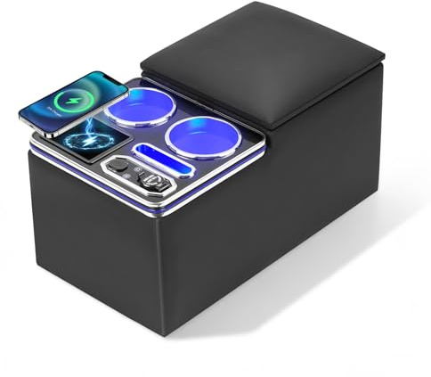 CEMOFE Upgrade Mittelkonsole Auto mit Wireless Charging & 7-Farben LED | Mittelkonsole Organizer & Staufach, Rückbank & Beifahrersitz für Fahrzeuge über 4,7m Länge, Auto-Innenraum Zubehör