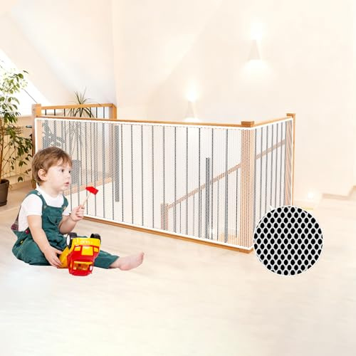 Treppennetz 50 x 120 cm Erhöhtes Langlebiger, Geländer Sicherheitsnetz, Kinder Sicherheitsnetzs mit Nylonseil Langer Schnallenriemen für Babys Und Haustiere, Weiß