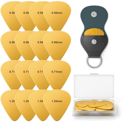 New Bee Plektrum 16Stück Plektren Gitarre mit Aufbewahrungsbox | Guitar Picks 4 Stärken Gitarren Plektrum für Akustikgitarre, E-Guitar, Akustikgitarre, Ukulele, Bass (Gelb)