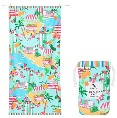 Dock & Bay Schnell trocknendes Strandtuch, Sweet Escape, Größe XL | Sandabweisend, inklusive Reisetasche, leicht und kompakt, 100 % recyceltes DryQ-Gewebe, Größe XL (200 x 90 cm / 78x35in)