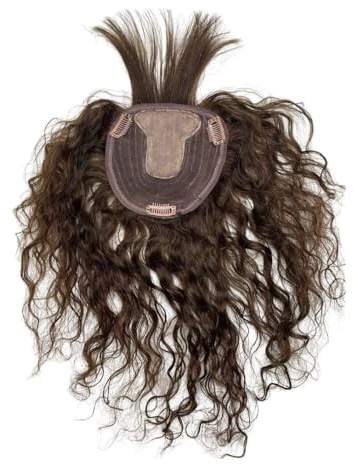 12x14cm Silk Base Hair Topper For Women with Thinning Real Human Piece, Long Curly Wavy Clip-in Hairpiece Haarverlängerungen Stücke Wig(Dark Brown,10 inch)