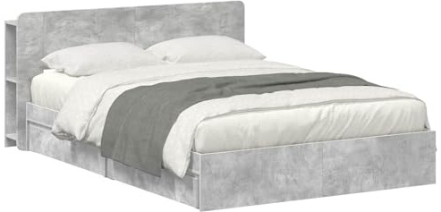 vidaXL Bettgestell mit Stauraum Betongrau 150 x 200 cm Holzwerkstoff, Modernes Schlafzimmer, rechteckige Form, Holzbettgestell, platzsparender Stauraum, funktionale Basics
