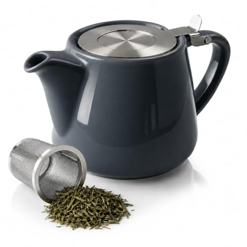 Tetera de porcelana de 500 ml Tetera de cerámica con infusor de té de acero inoxidable extraíble y teteras con infusor de malla fina de acero inoxidable, para té a granel, té floral y café